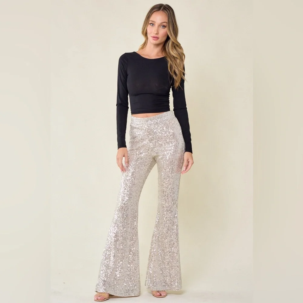 Junior Fit Sequined Flare Leg Pants - Picture 3 of 5